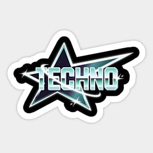 TECHNO  - Y2K Metallic Star (blue/white) Sticker